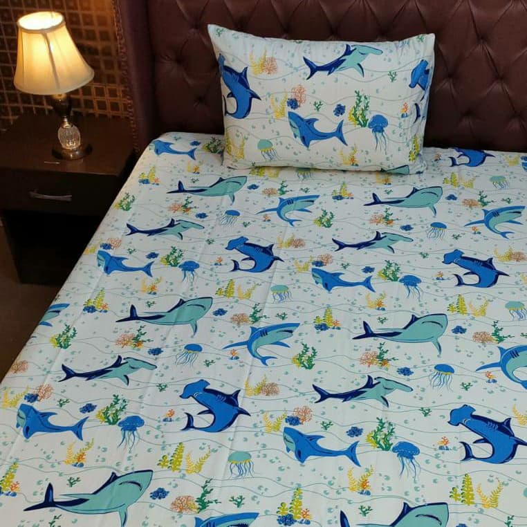 Whales Bedsheet White Base NBJ