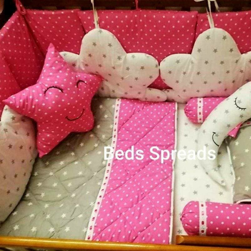 Cloud Moon Star Cot Set Grey And Pink