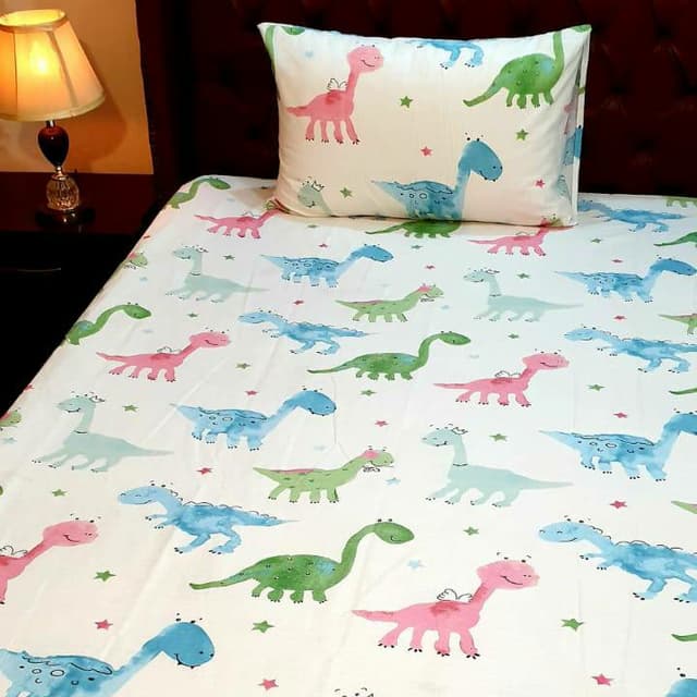 Kids Bedsheet Pink and Blue Dinosaurs